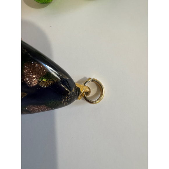 Unbranded murano art glass Pendant & stud earrings Blue Green gold - Picture 3 of 4